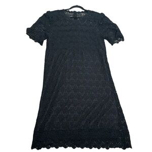 Vantage black embroidered lace midi dress size XlArge whimsigoth old money